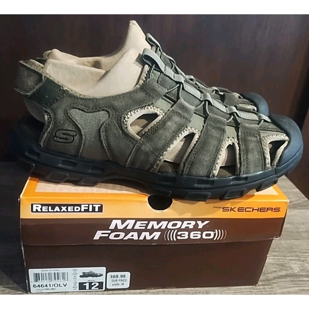 Skechers Men’s 12 Garver Selmo 64641 Olive Green Fisherman Sandals Memory Foam